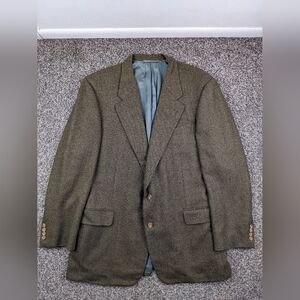 Hickey Freeman Sport Coat Tweed Lambswool Cashmere Herringbone Green Mens 46L